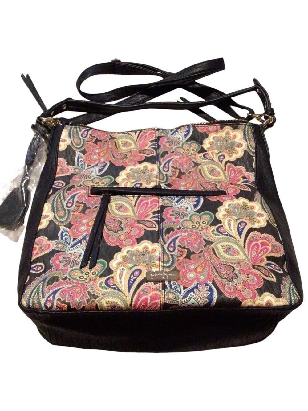 Jessica Simpson Convertible Hobo Handbag Black Paisley